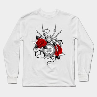 Mechanical Spider with Red Roses Long Sleeve T-Shirt